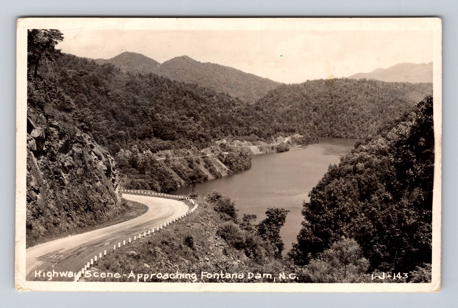 Fontana Dam NC-North Carolina, Highway Scene Looking to Dam, Vintage Postcard