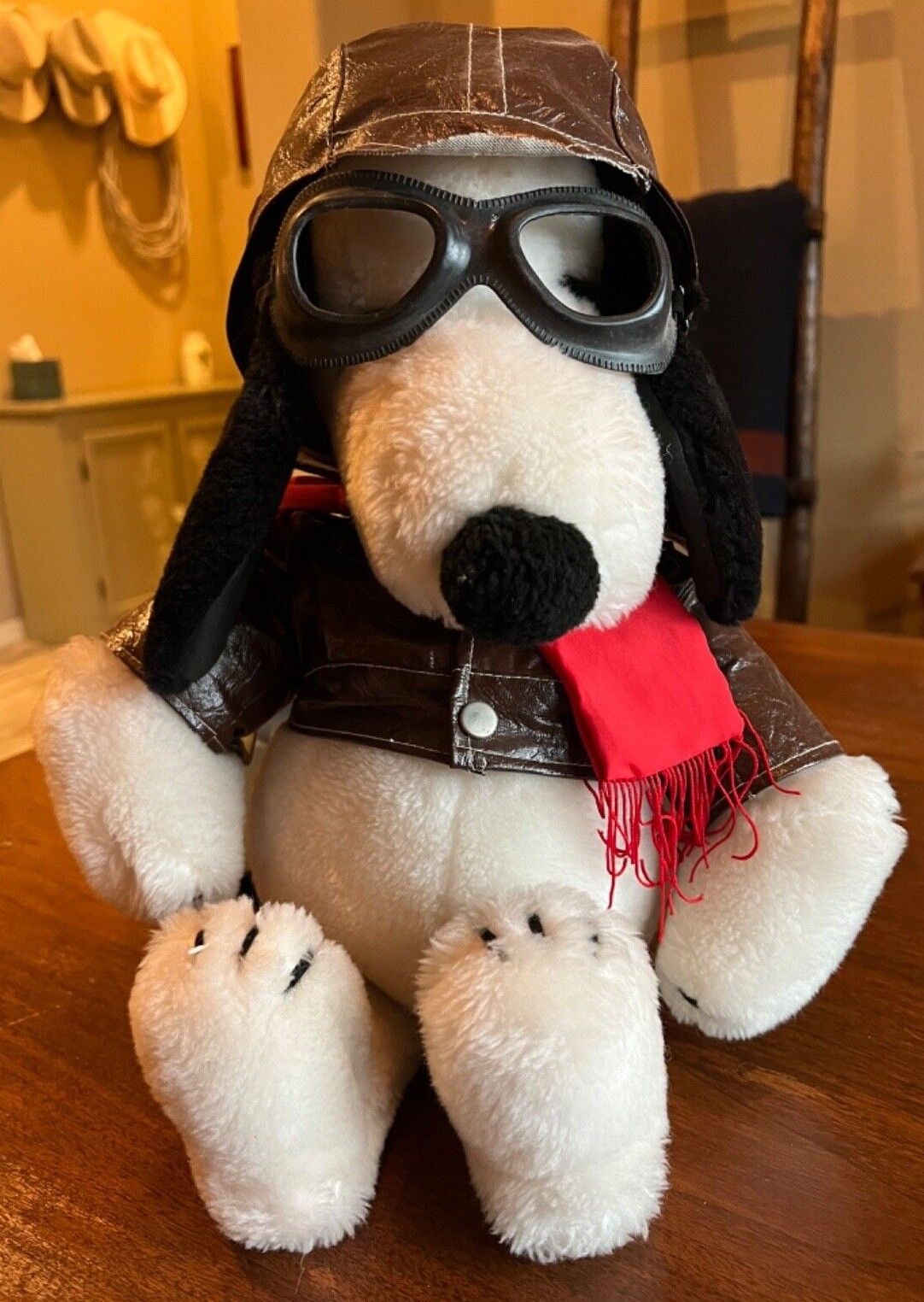 1968 Snoopy plush pilot aviator w/ leather jacket, scarf, googles