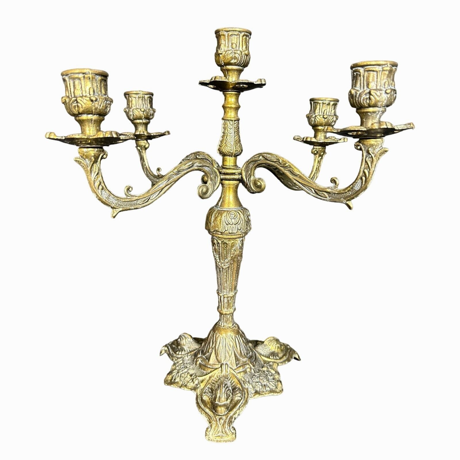 Brass Candelabra Vintage Five Candle Statement Centerpiece Made in Italy 12.5\