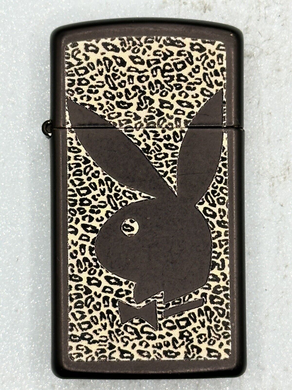 2014 Playboy Bunny Head Cheetah Print Black Matte Slim Zippo Lighter