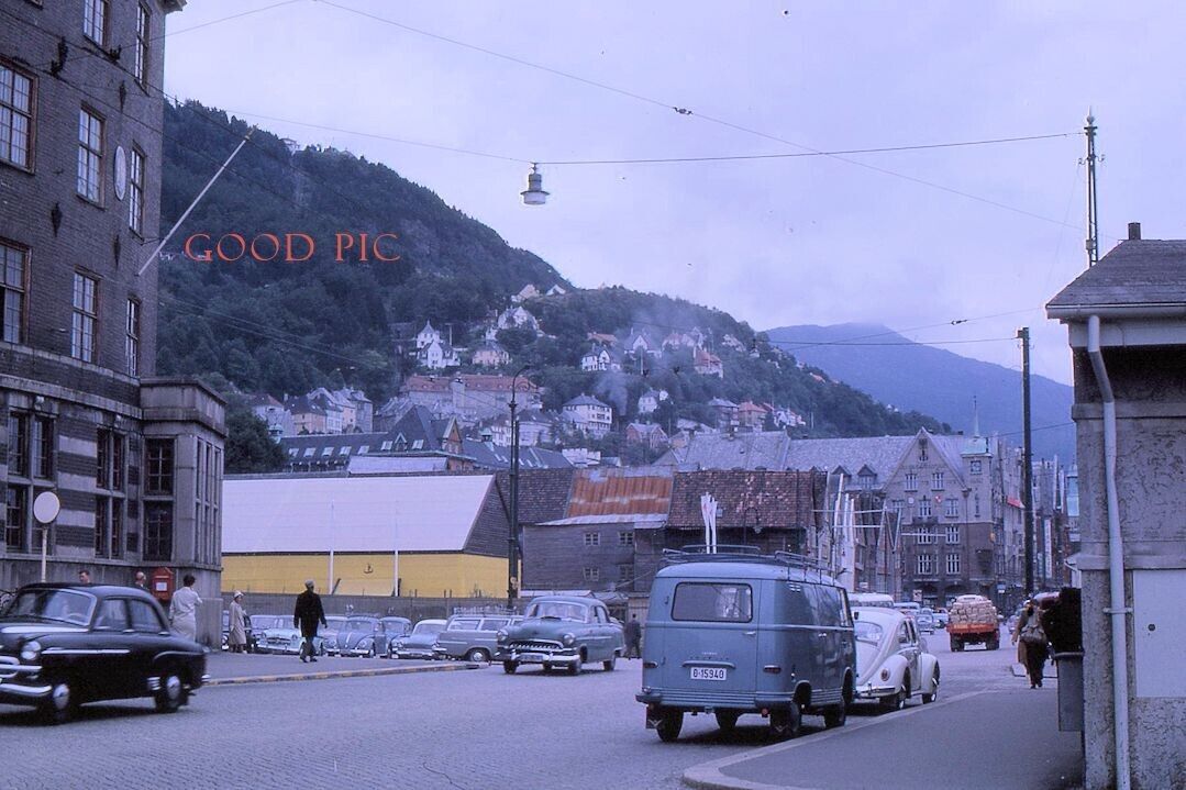 #L69- o Vintage 35mm Slide Photo- Bergen Norway- Street Scene- 1963