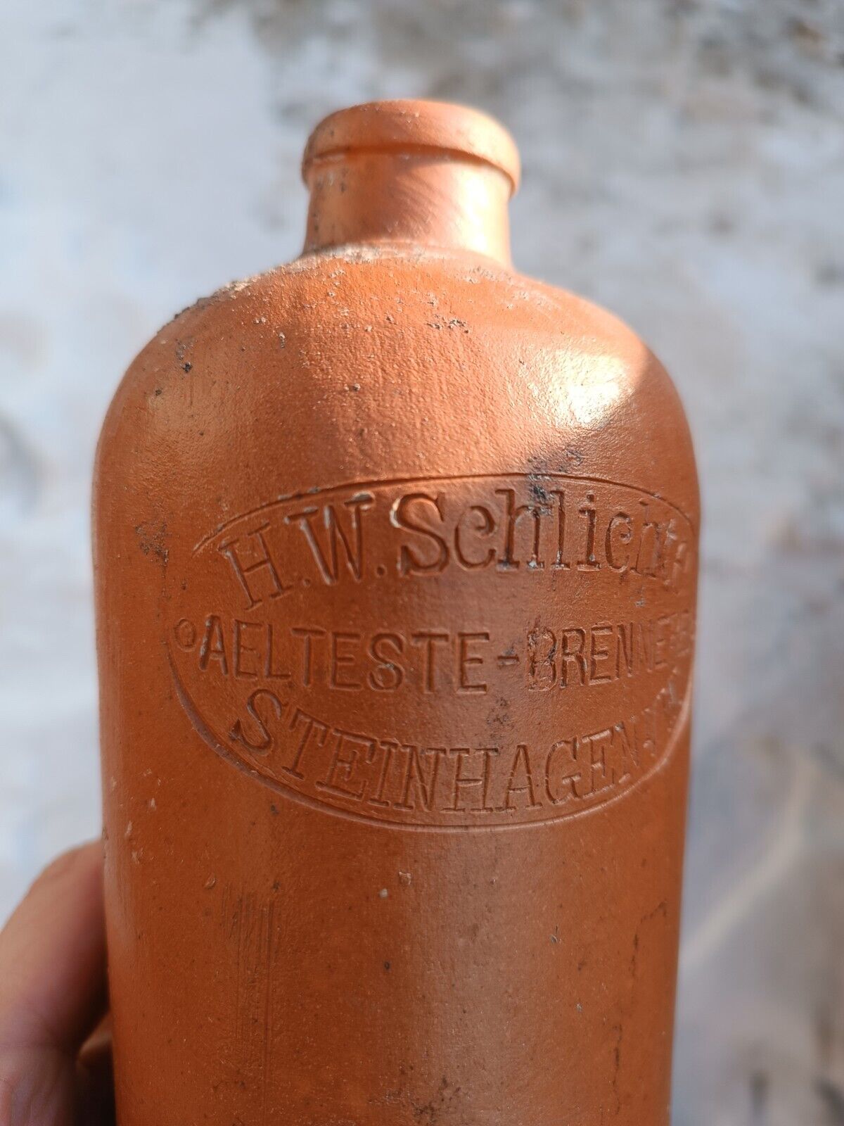 WWI WW1  Original germany H.W SCHLICHTE AELTESTE BRENNEREI STEIN ceramic bottle1