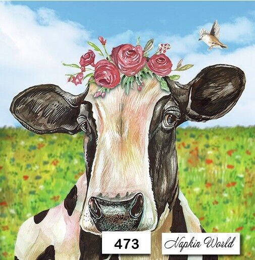 (473) TWO Paper LUNCHEON Decoupage Art Craft Napkins - FANCY COW HEIFER SPRING