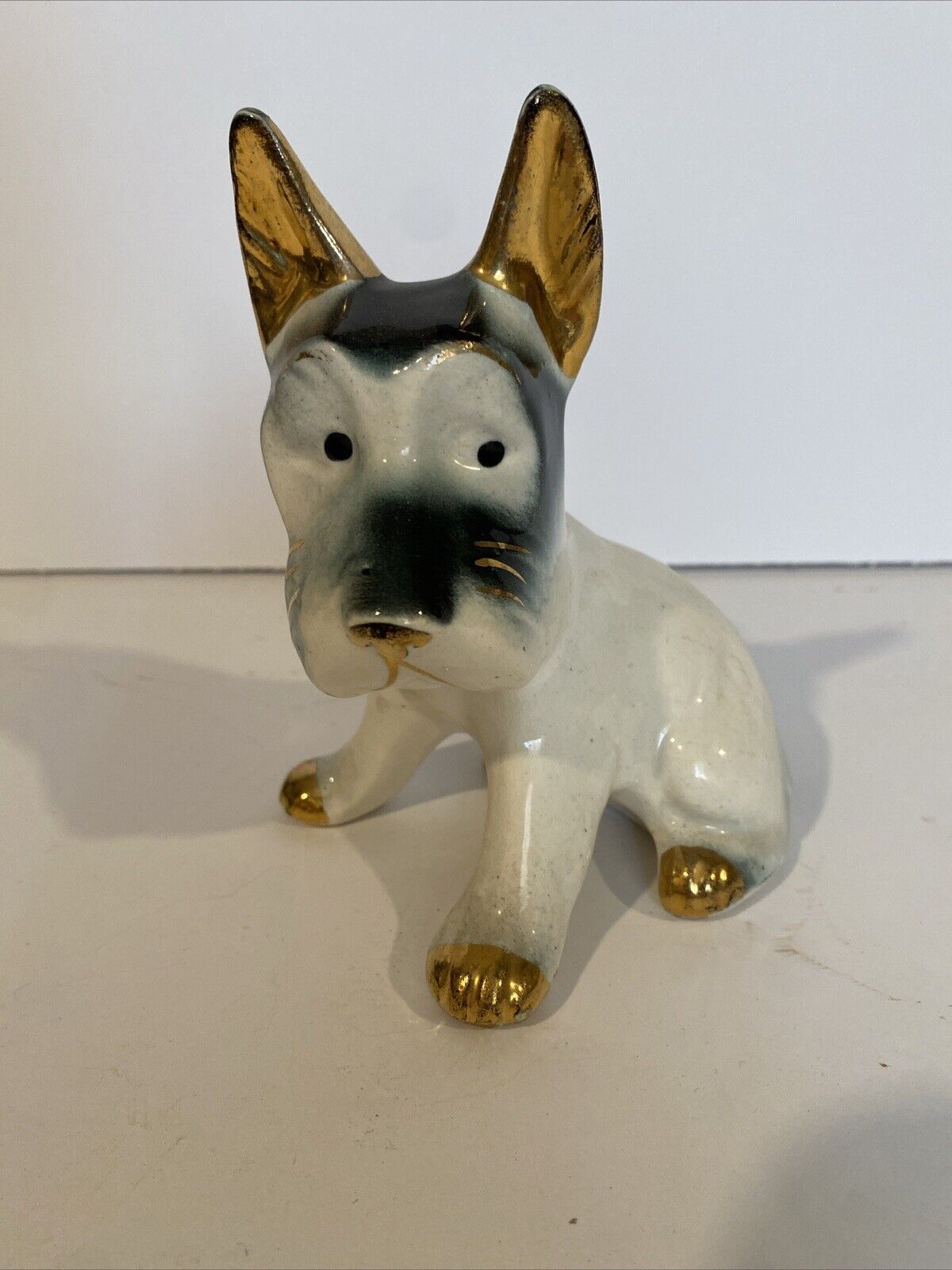 Vintage Porcelain Dog Scottish Terrier Scotty Figurine Scottie Gold Trim 1950s