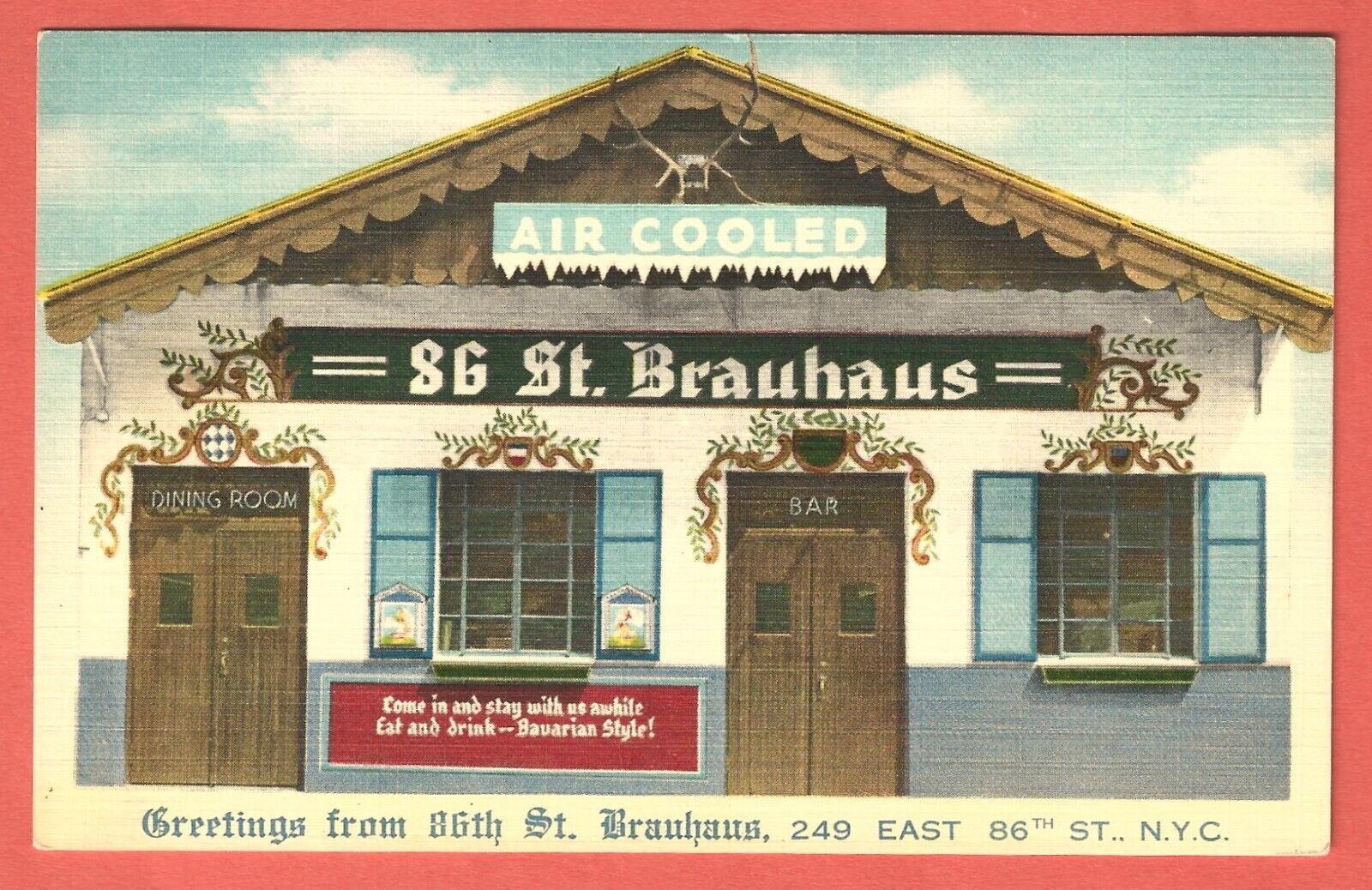 86th STREET BRAUGAUS, 249 EAST 86th ST., NEW YORK CITY – 1940s Linen Postcard
