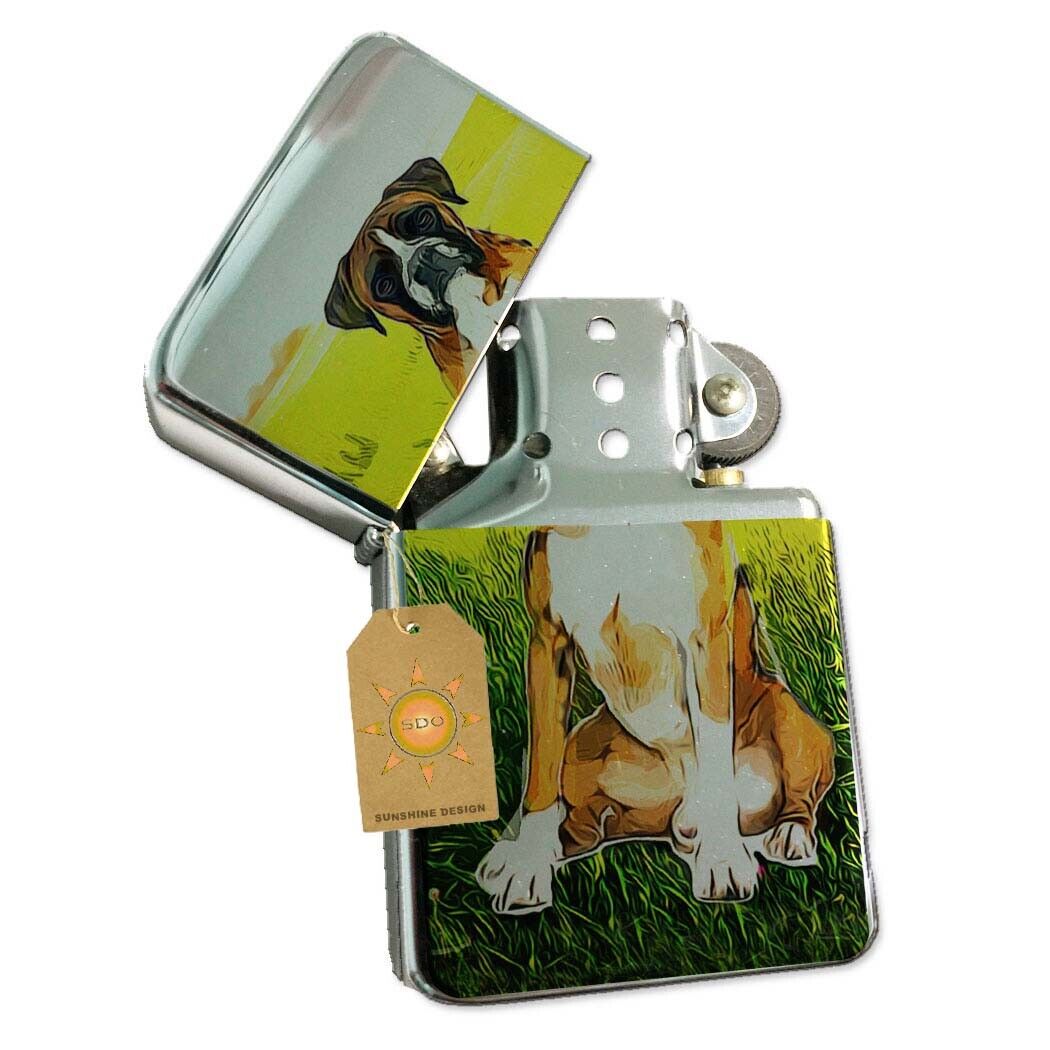 Adorable Boxer Puppy Pocket Lighter Silver Refillable