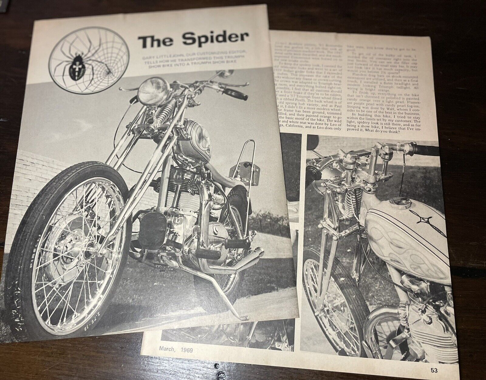 1969 Triumph Custom Vintage Motorcycle Article. The Spider