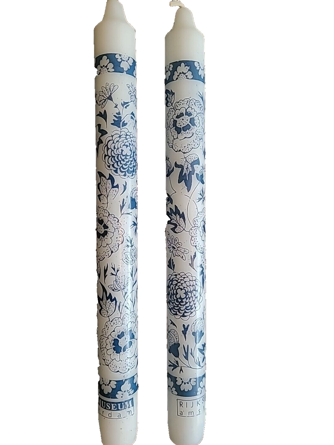 Set of 2 Vintage Candles Blue Holland Dutch Windmills Blue White Taper New Delft