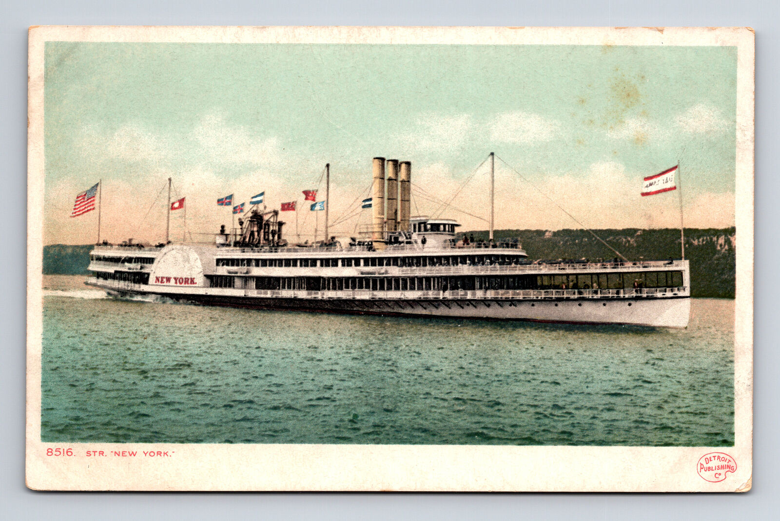STR New York Hudson River Day Line Steamer Steamboat NY UDB Postcard