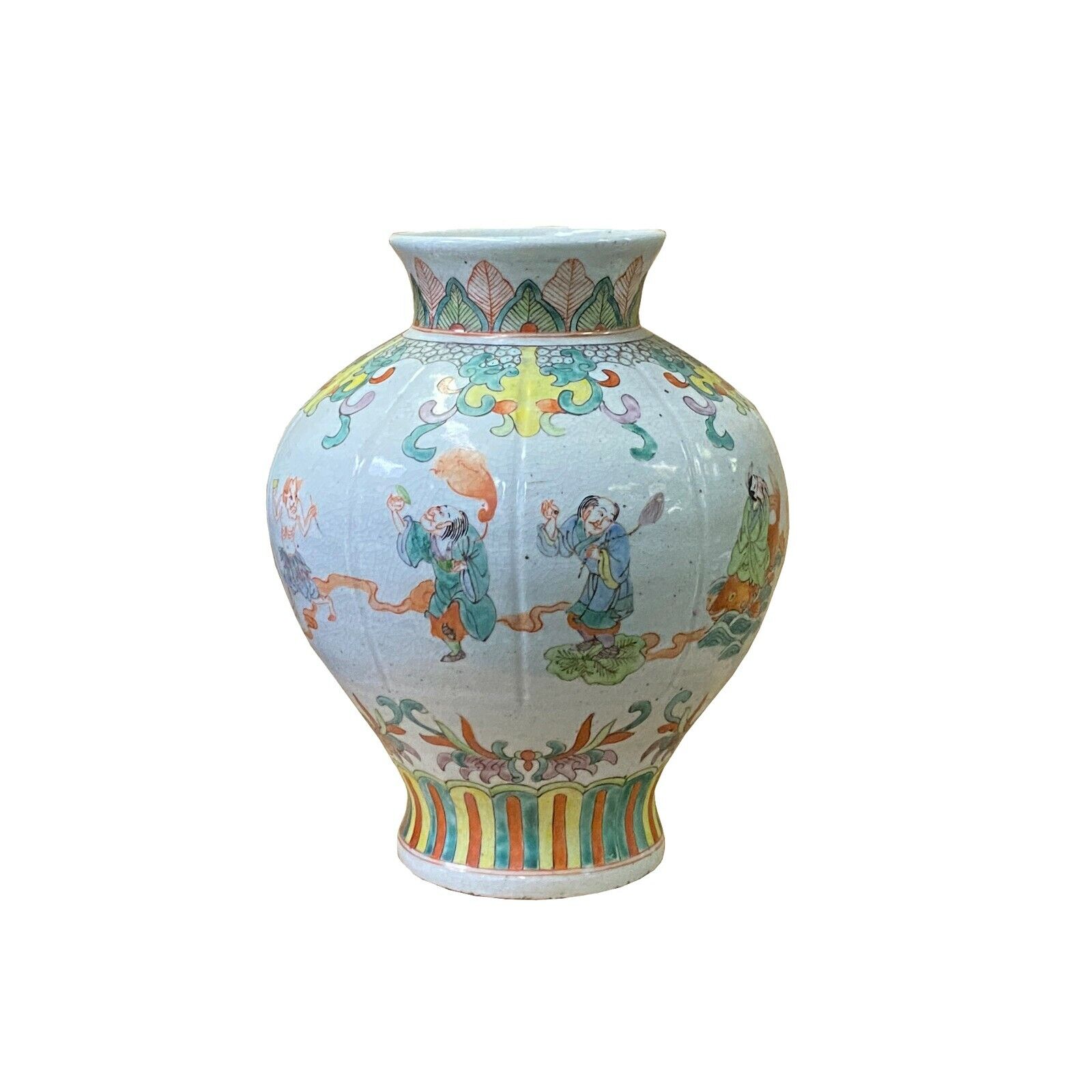 Chinese Oriental Eight Immortals Off White Beige Color Ceramic Vase ws2000