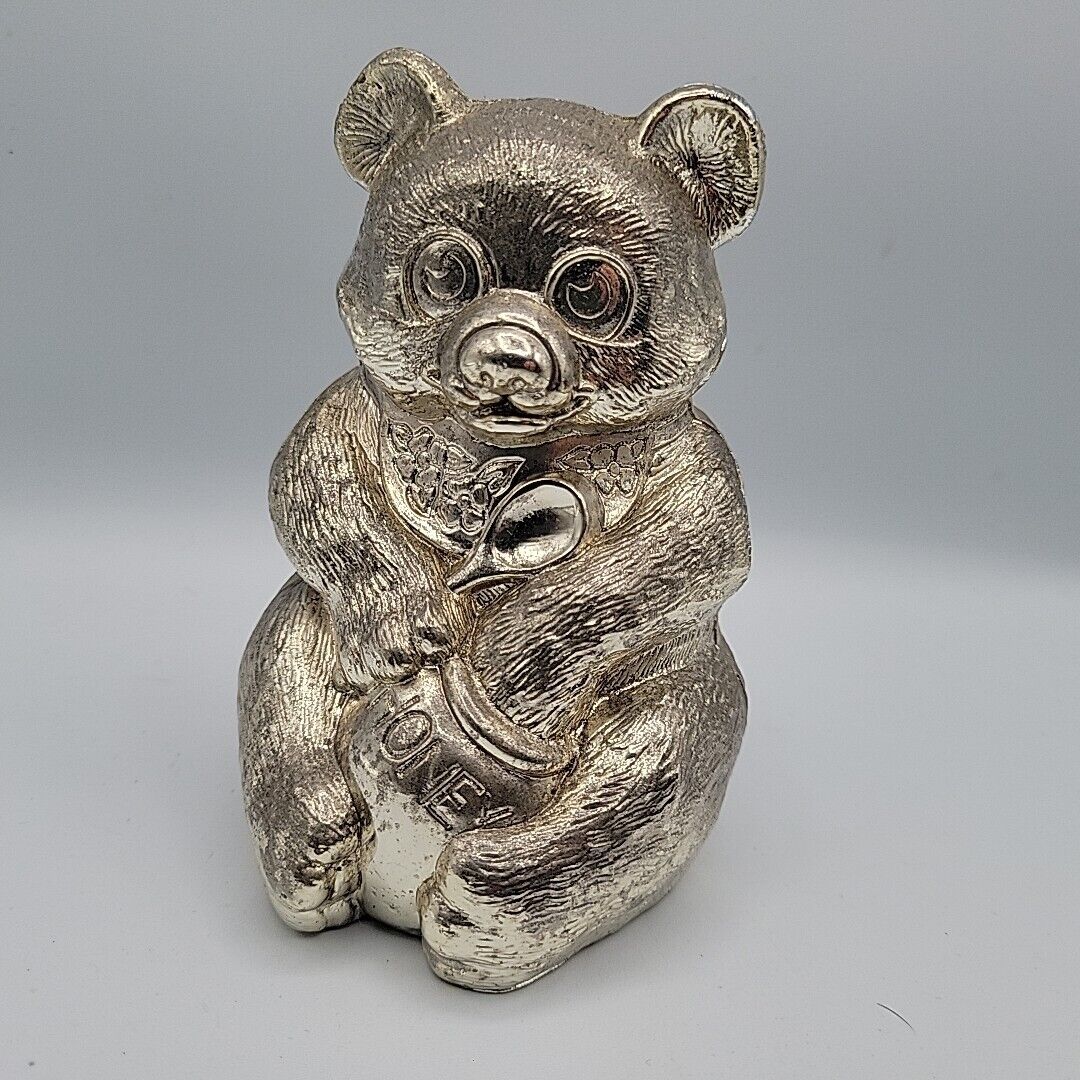 LUNT Silversmiths Silver Plated Teddy BEAR Baby Coin Banks  5in VINTAGE