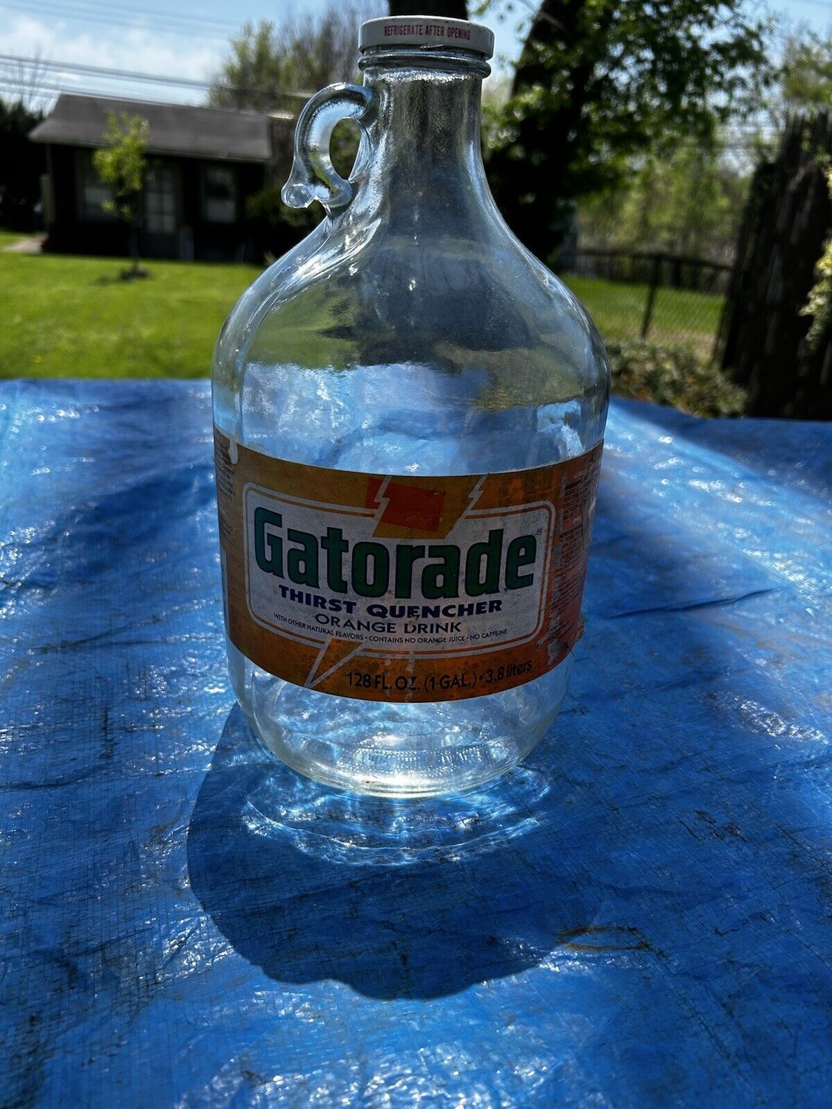 1987 Gatorade Orange Gallon Glass Jug Orange 128 Oz Bottle Vintage Paper Label