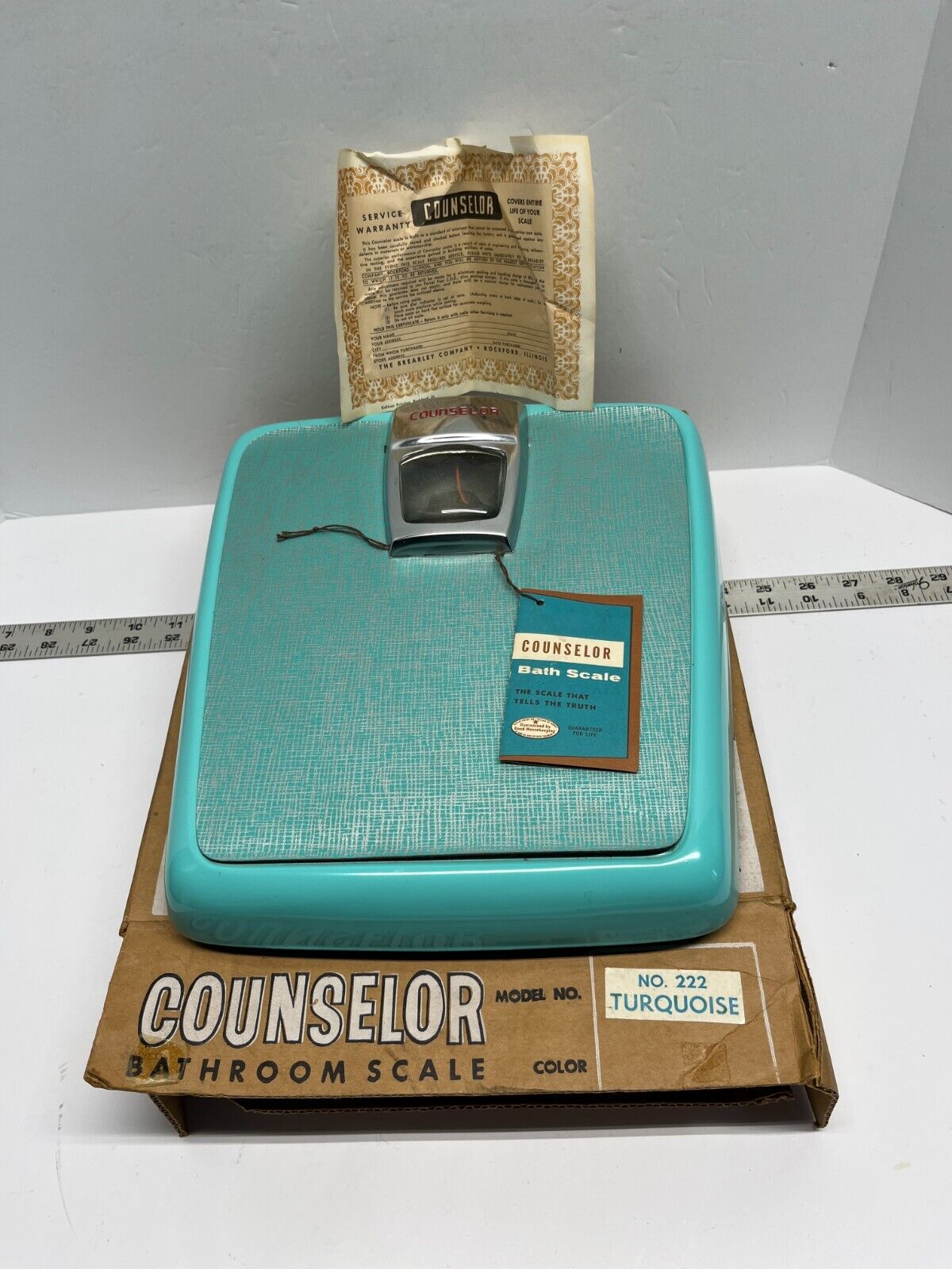 Vintage Brearley Counselor Bathroom Scale Model 222 Turqouise w/Box WORKS