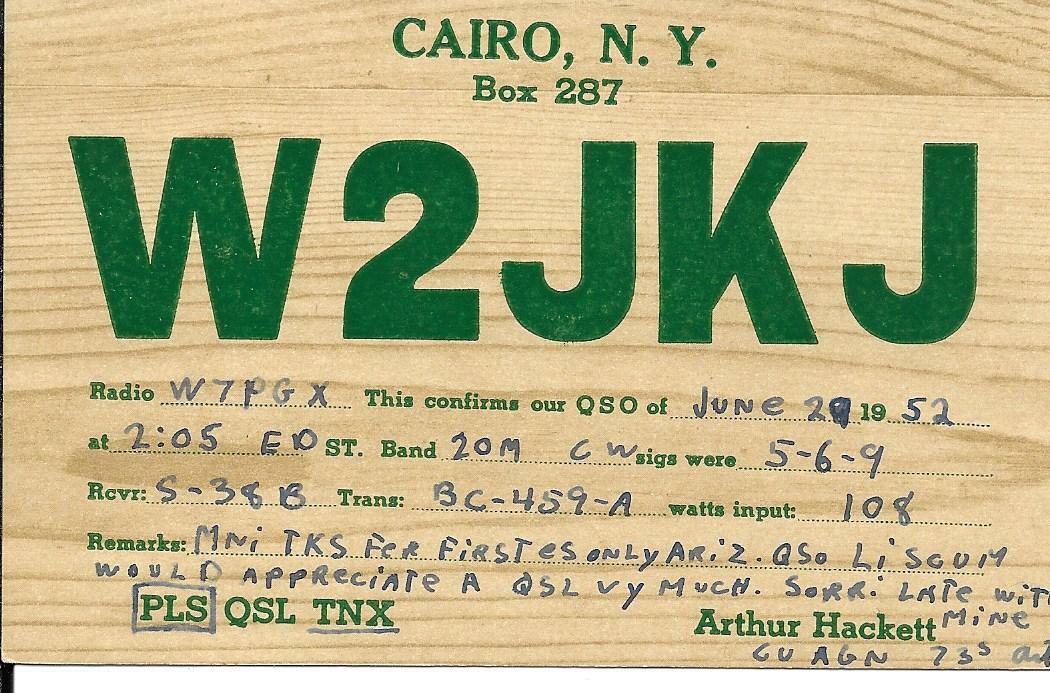 QSL 1952 Cairo NY  radio card   
