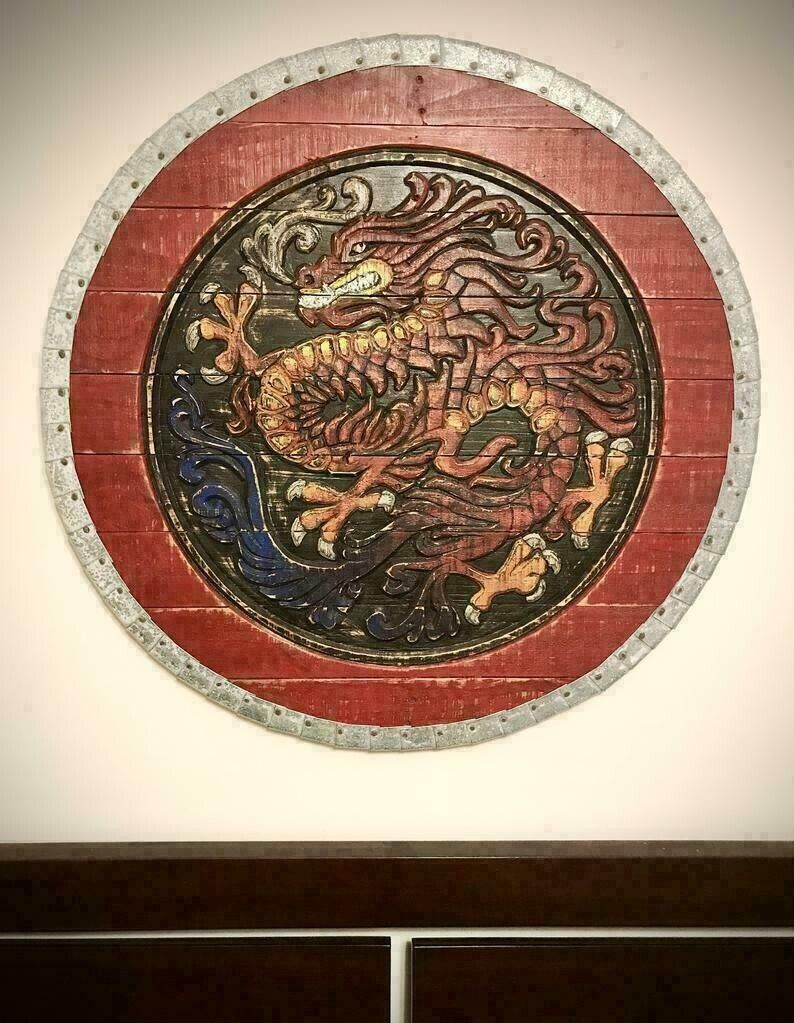 Medieval Viking Dragon Wooden Round shield Viking decor wall art Odin Hugin