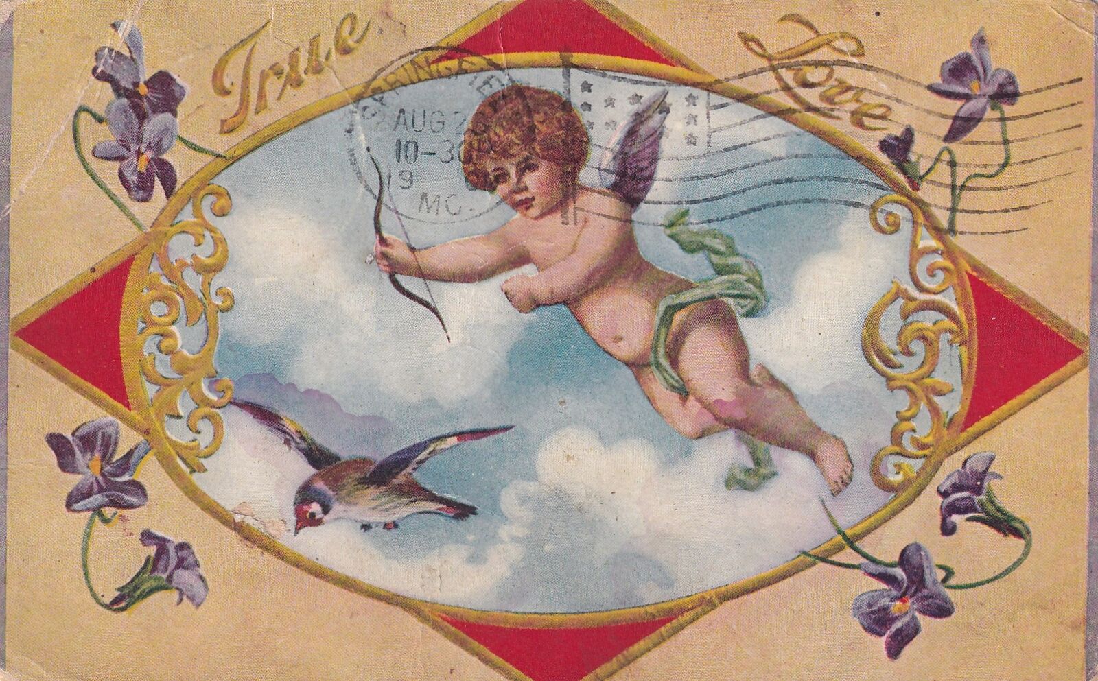True Love Valentines Day Cupid 1909 Marionville MO Postcard D54