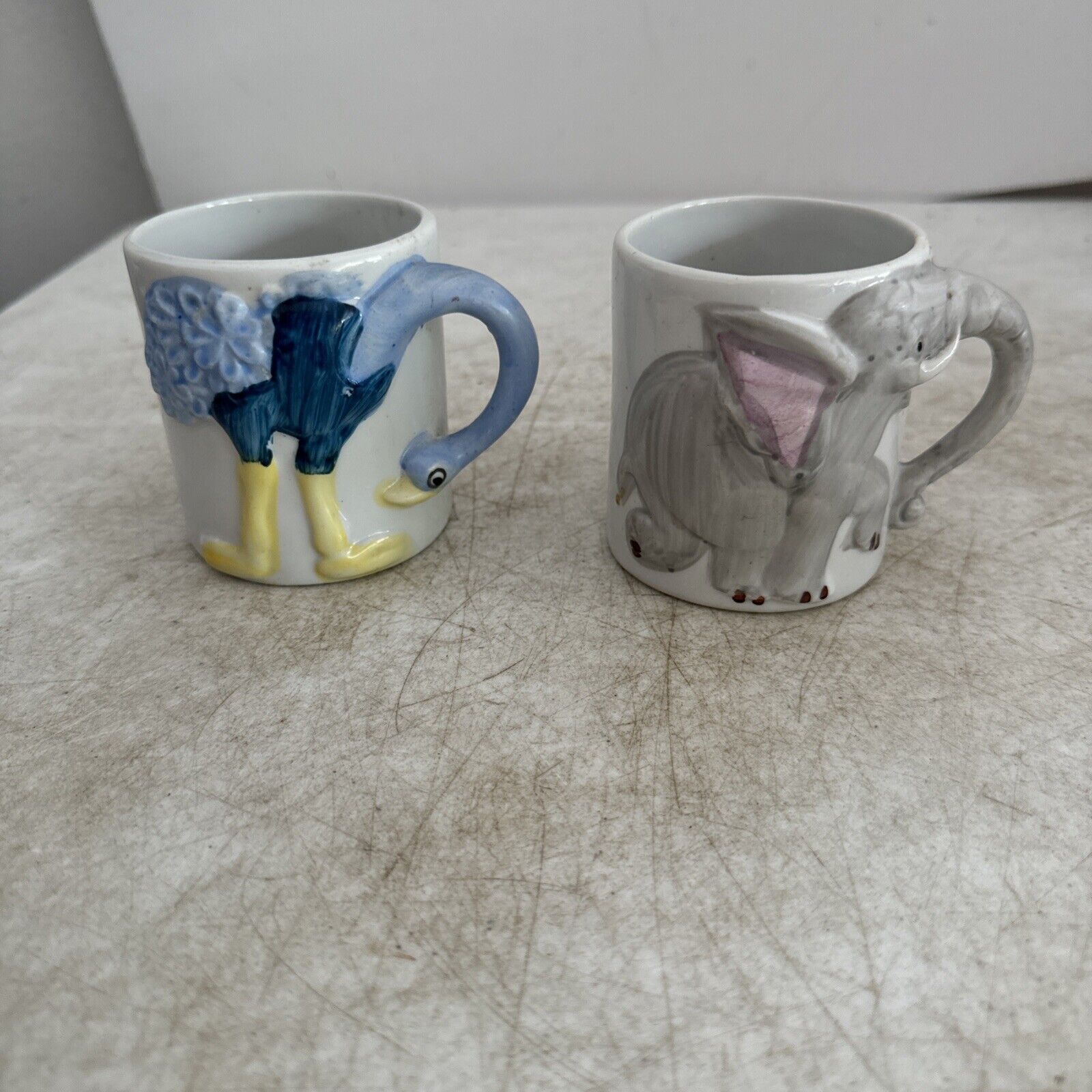 JSNY Vintage Ceramic Ostrich & Elephant Animal Mug Cup