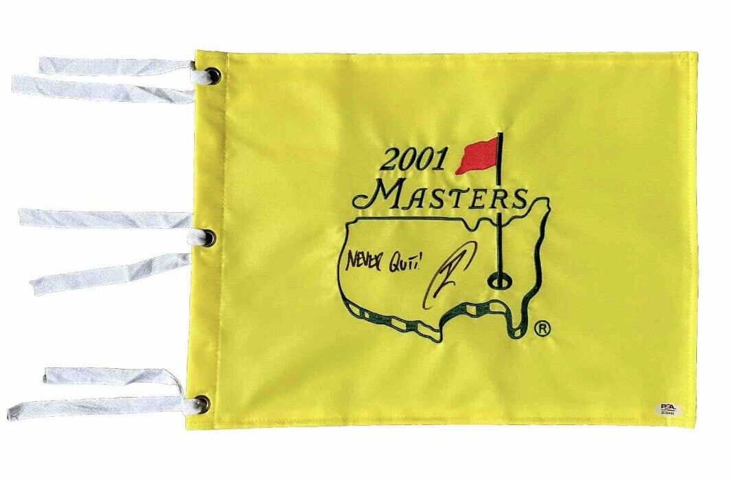 Robert O’Neill Signed 2001 Masters Flag Tiger Woods PSA/DNA