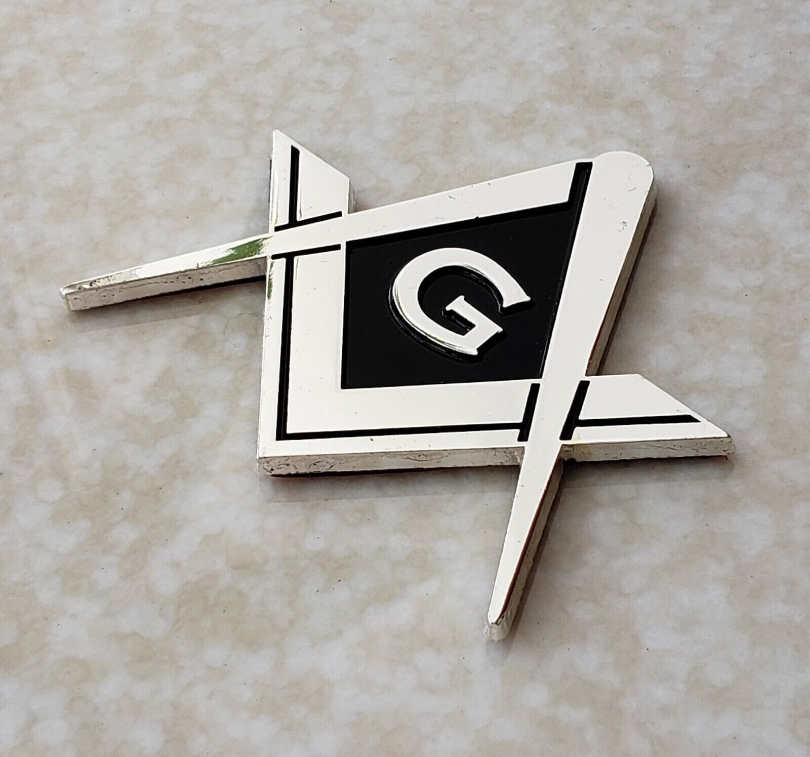 Masonic Master Mason Square & Compass G Symbol Cut Out Car Auto Emblem Silver