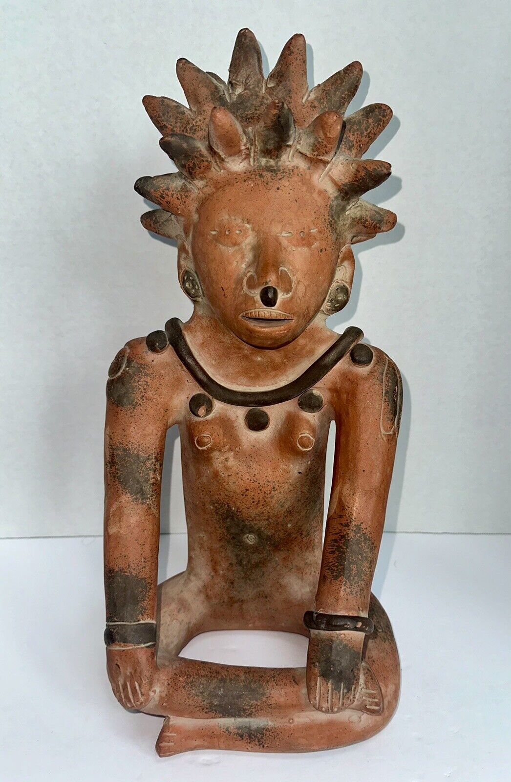 VTG Aztec Terracotta Clay Sitting Statue Primitive Folk Mayan Mexican Art 15\