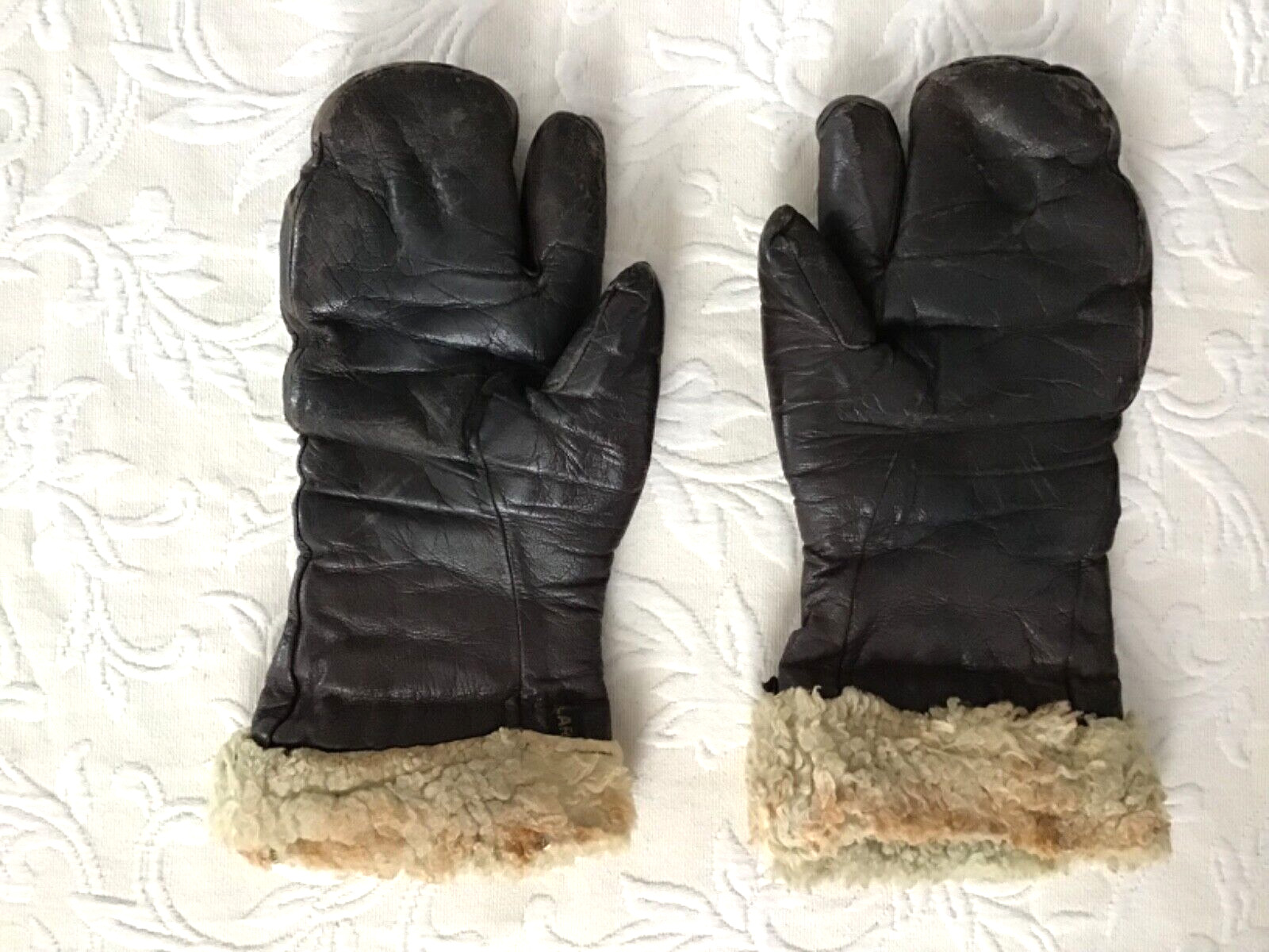 VINTAGE Leather Fleece Flying Mittens U.S. ARMY AIR FORCE LARGE WWII WW2 USAF