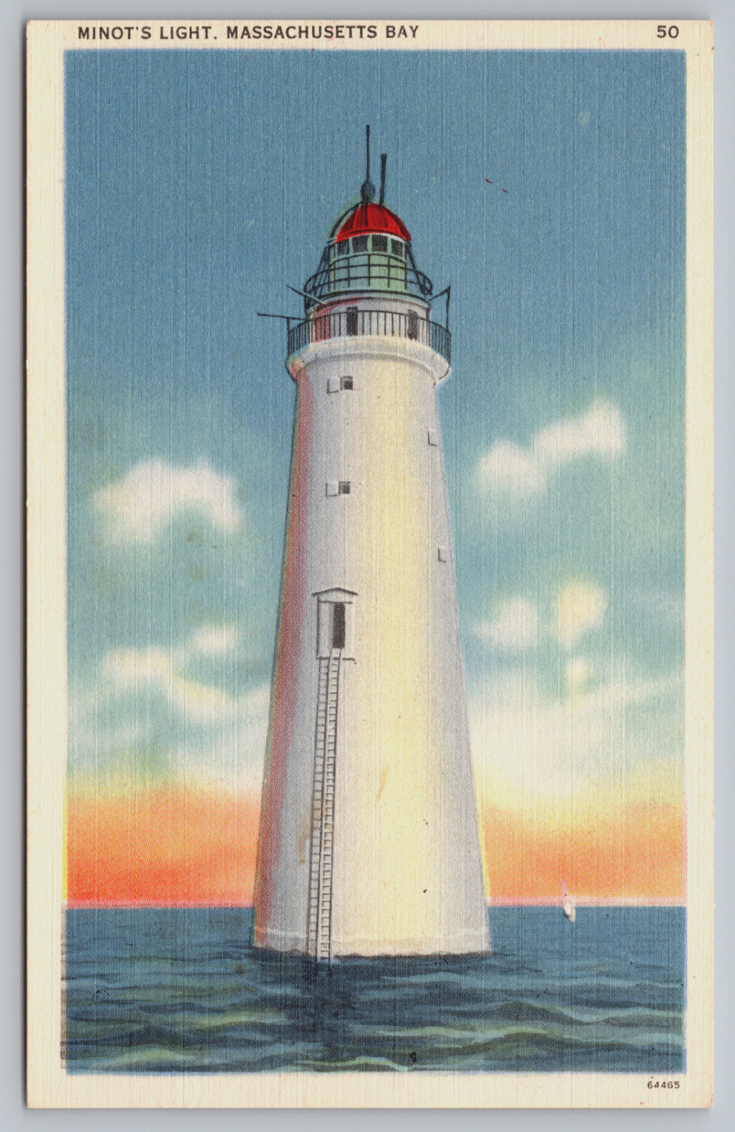 Postcard, Minot\'s Light, Massachusetts Bay, Minots Ledge, Scituate, MA, Unposted