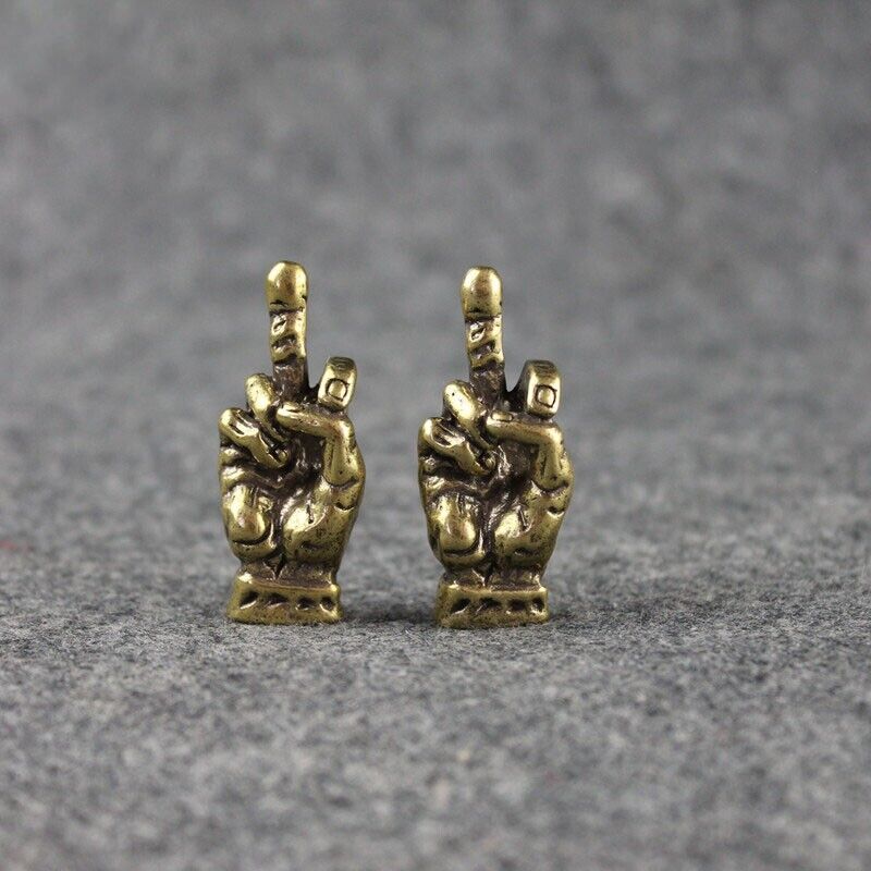 Pure Brass Hand with Erect Middle Finger Up Statue Miniature Ornament Toy Craft