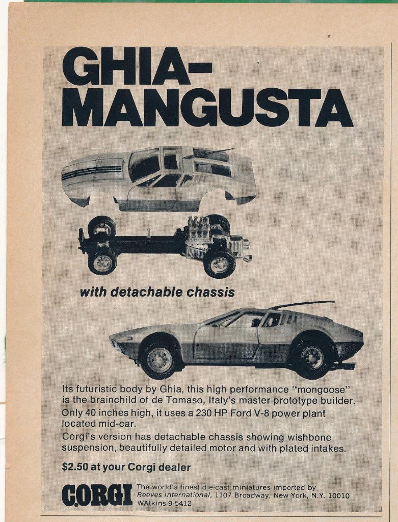 Magazine Ad - 1969 - CORGI Die Cast Cars - Ghia