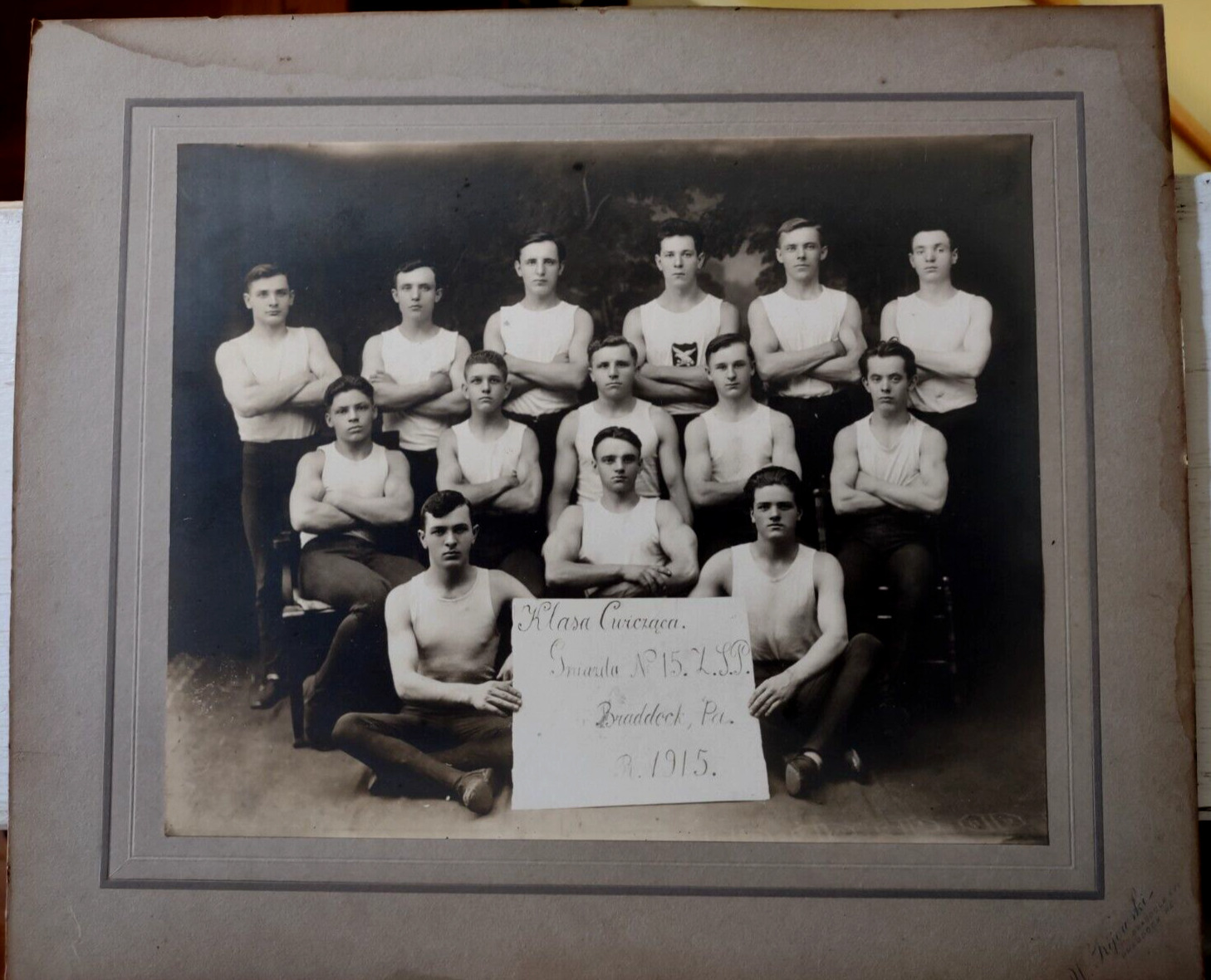 Braddock PA 1915 Polish Gymnasts / Exercise Club 13 x 11 Original Photo