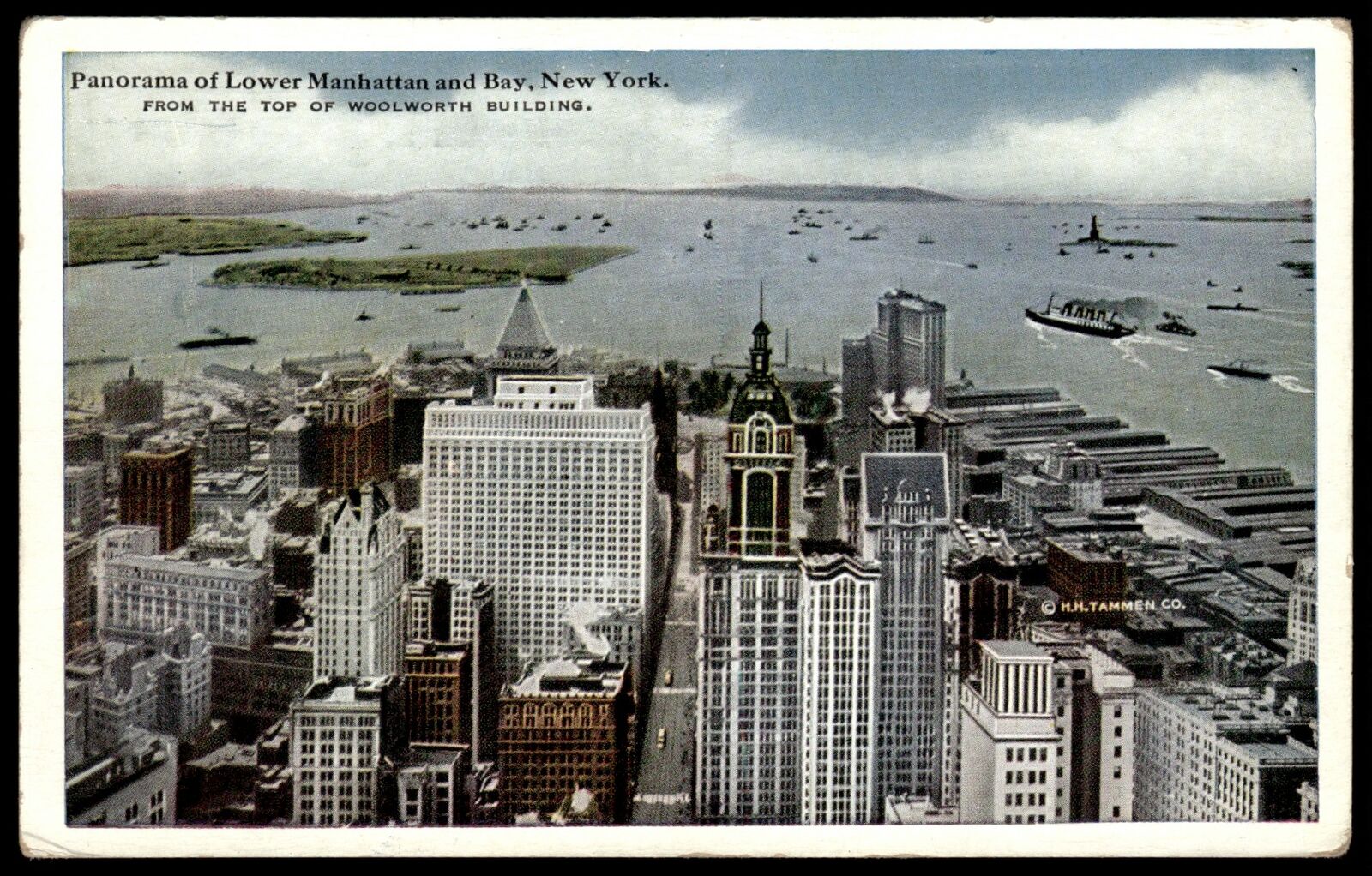 1945 Postcard Panorama of Lower Manhattan and Bay New York from the top of