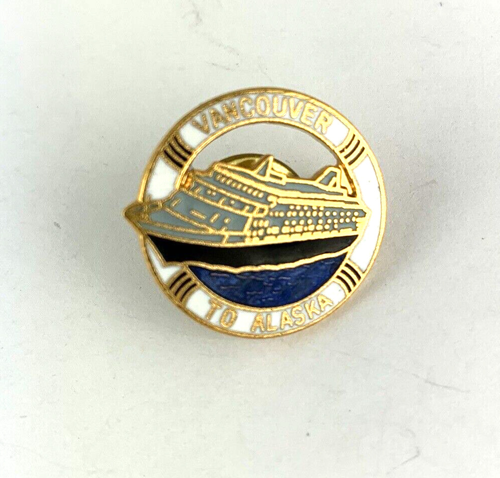 Vintage Vancouver To Alaska Enamel Lapel Hat Pin Cruise Ship Souvenir