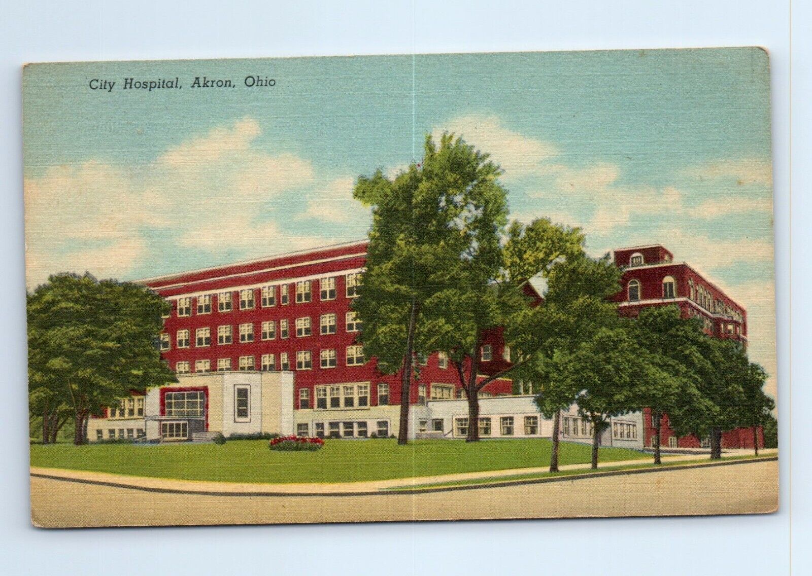 Akron Ohio OH City Hospital General Nursing School Linen Postcard c1940 Unposted