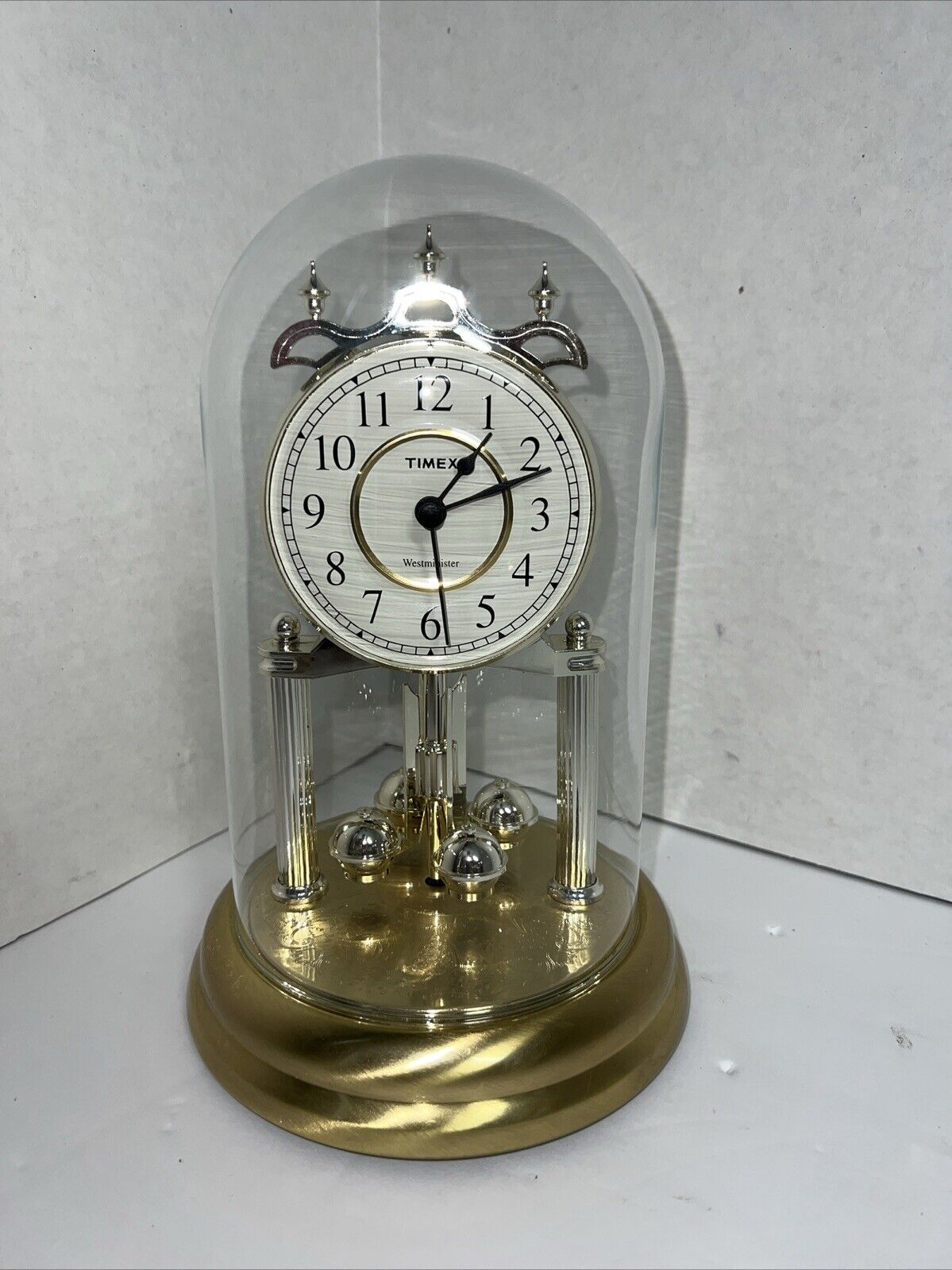Vtg 1999 TIMEX Westminster Anniversary Glass Dome Clock Pendulum - Works GREAT