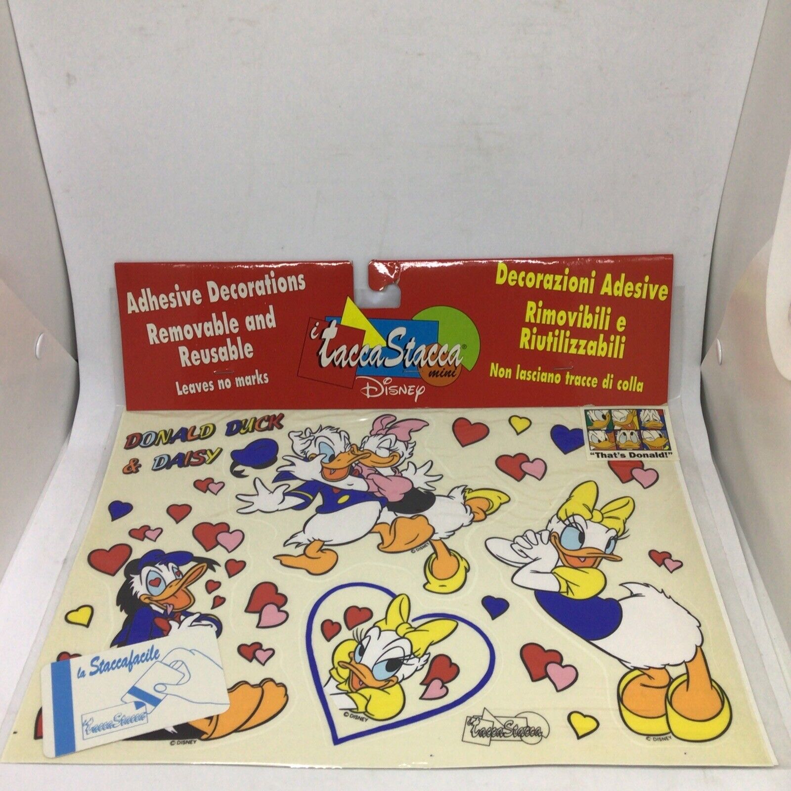 Vint 90s Tacca Stacca Disney Valentines Reusable Adhesive Decorations NOS Milano