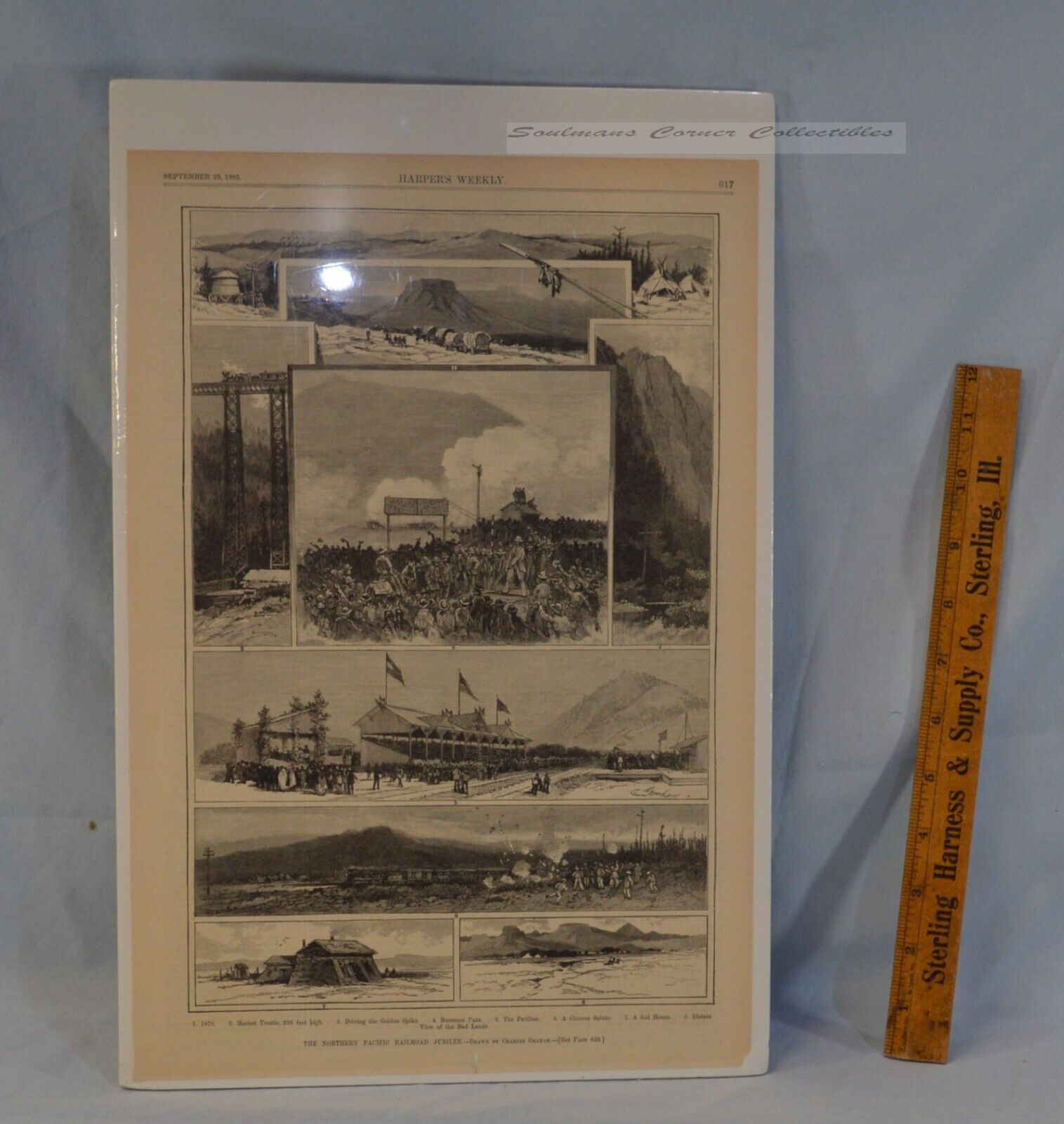 Excellent Vintage 1883 Harper\'s Weekly Page Northern Pacific Railroad Jubilee