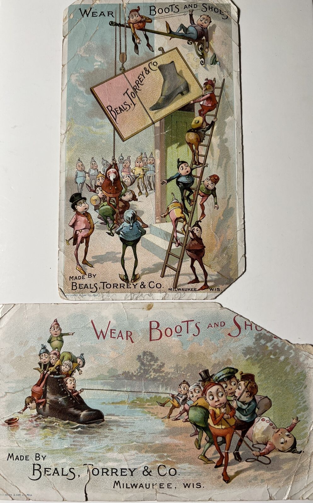 RARE 2 PALMER COX Brownies Trade Cards MILWAUKEE Wisconsin 1890 1900