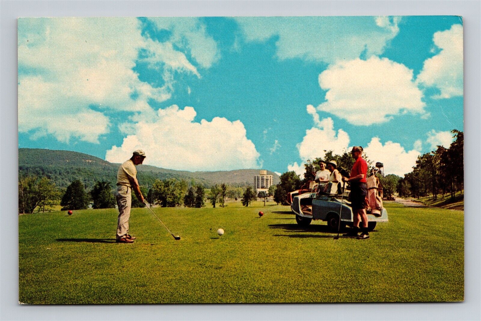 Ellenville NY Nevele Country Club Resort Hotel Vtg Postcard Golf Course Cart