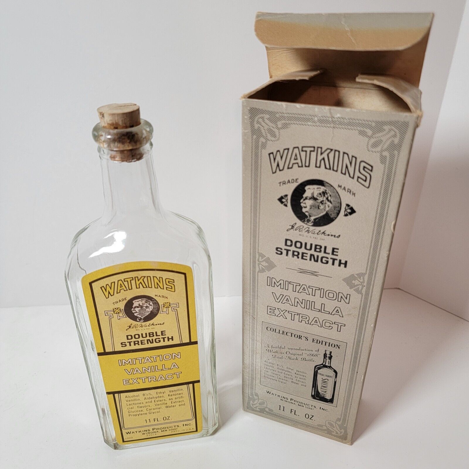 Vintage Watkins Double Strength Imitation Vanilla Extract Empty Bottle In Box