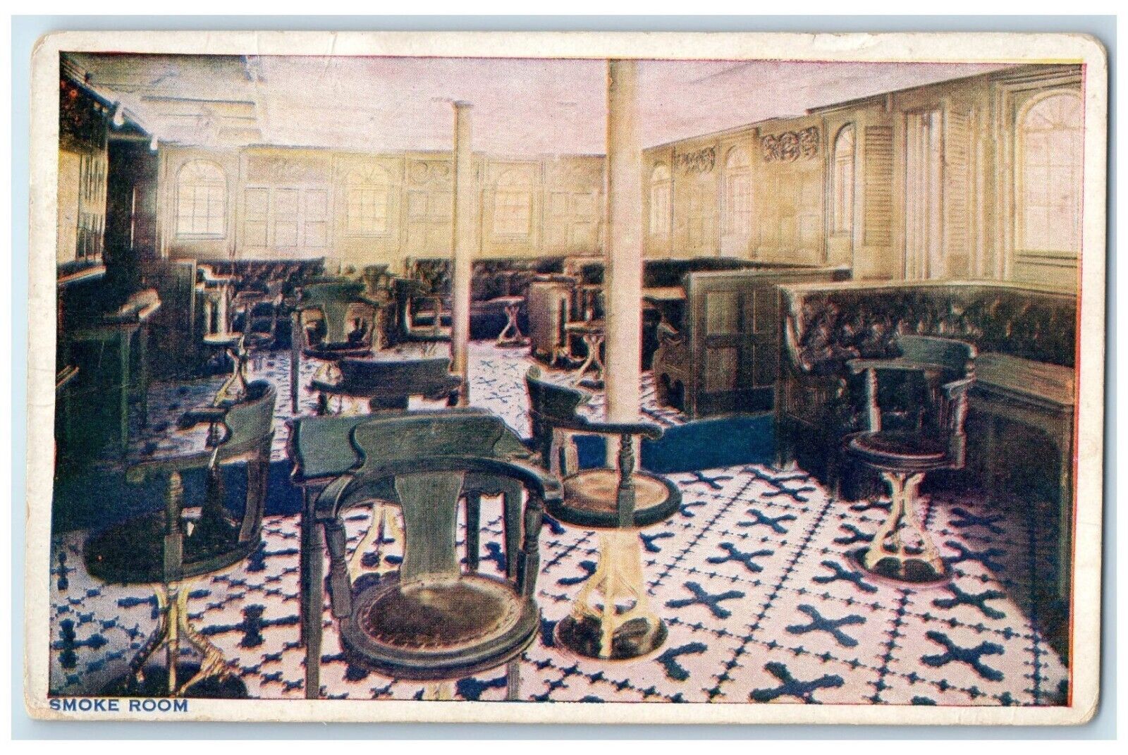 c1910s Smoke Room On Board United Fruit Company's SS Parismina Interior Postcard