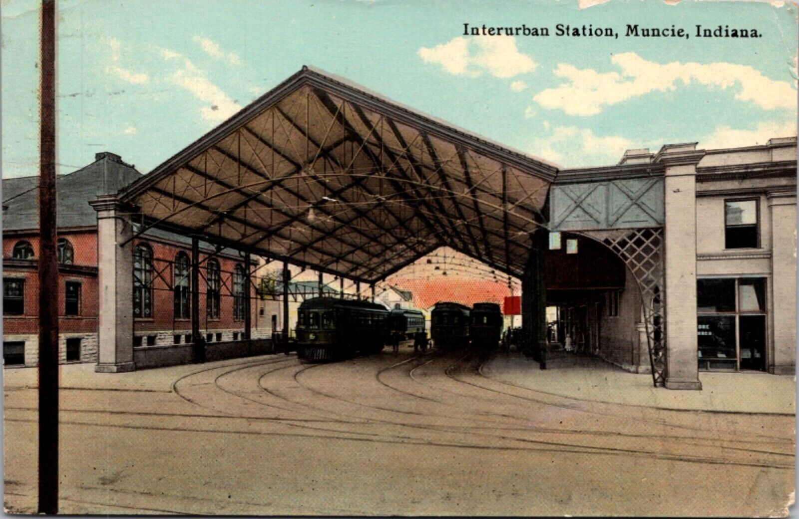 Postcard Interurban Railroad Station in Muncie, Indiana
