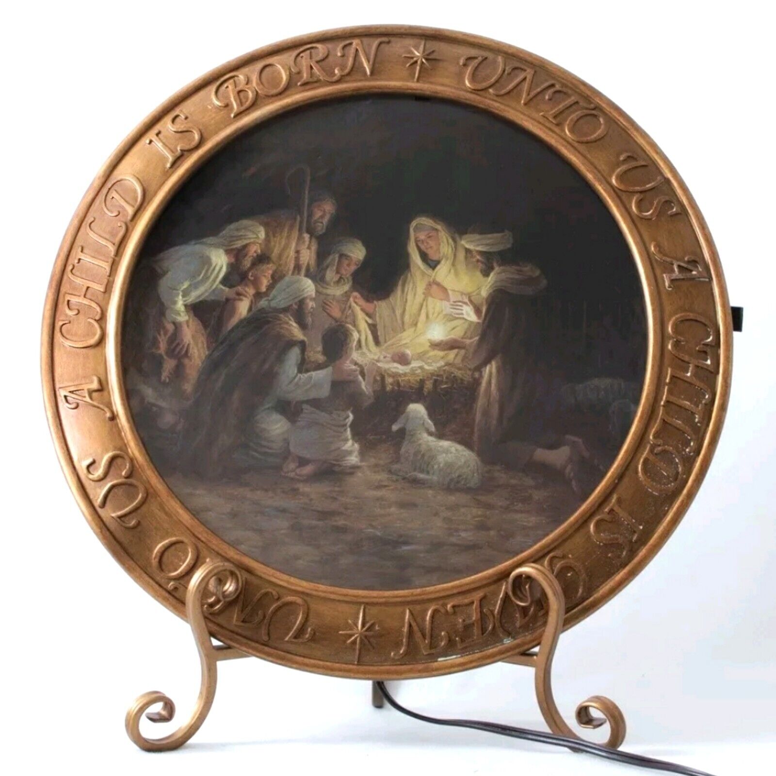 Robert Stanley THE PROMISE OF CHRISTMAS Lighted Nativity Charger & Stand w/ Box