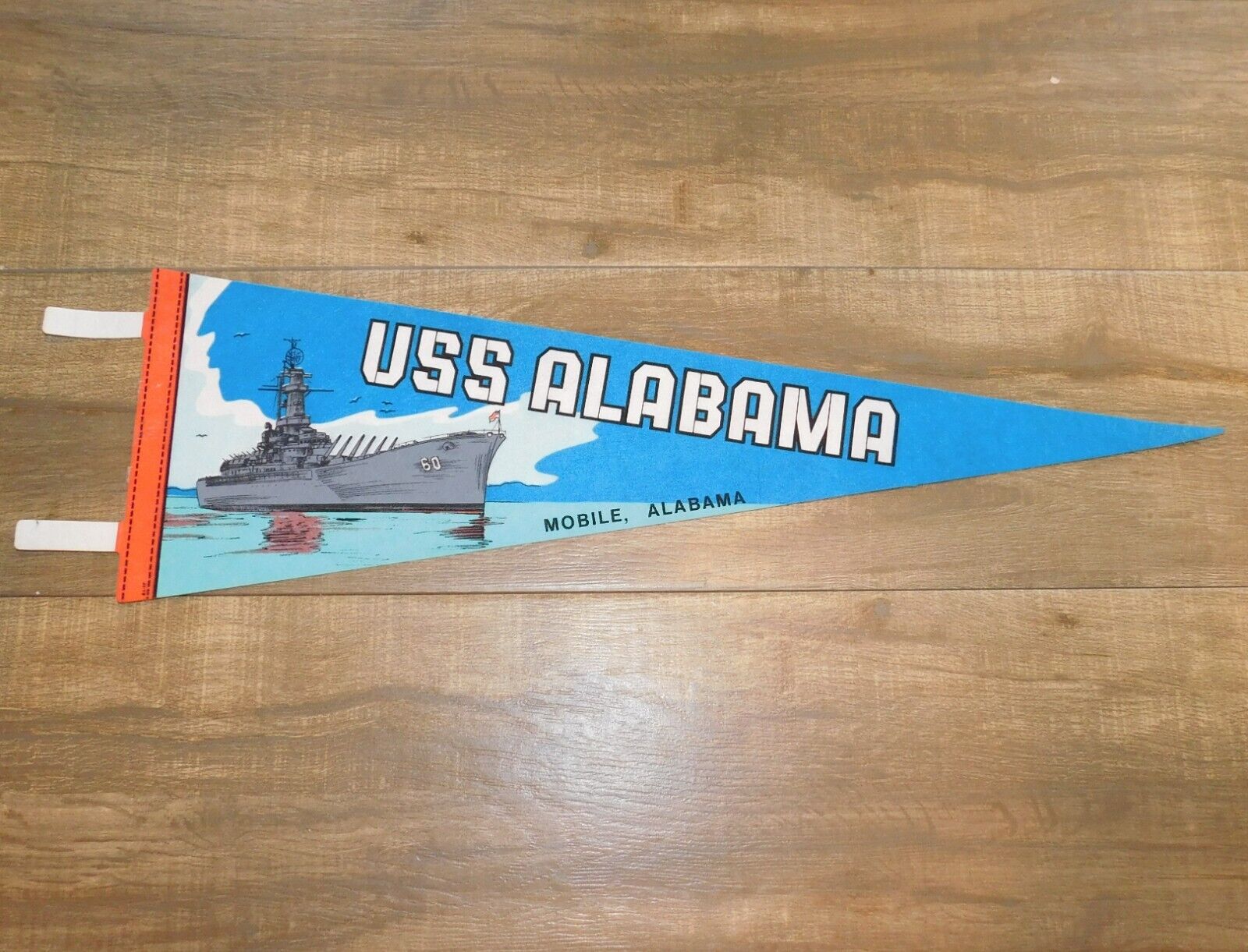 Vintage 1980s USS ALABAMA Mobile Alabama USA U.S. Navy Souvenir 25 X 8 Pennant
