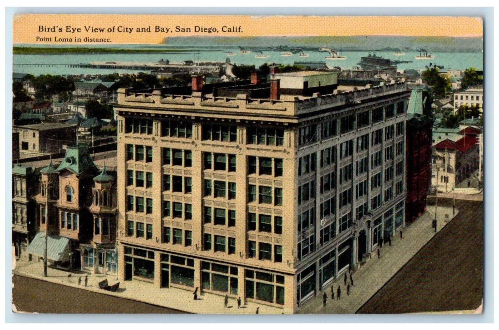 1914 Bird's Eye View City Bay Exterior Building San Diego California CA Postcard