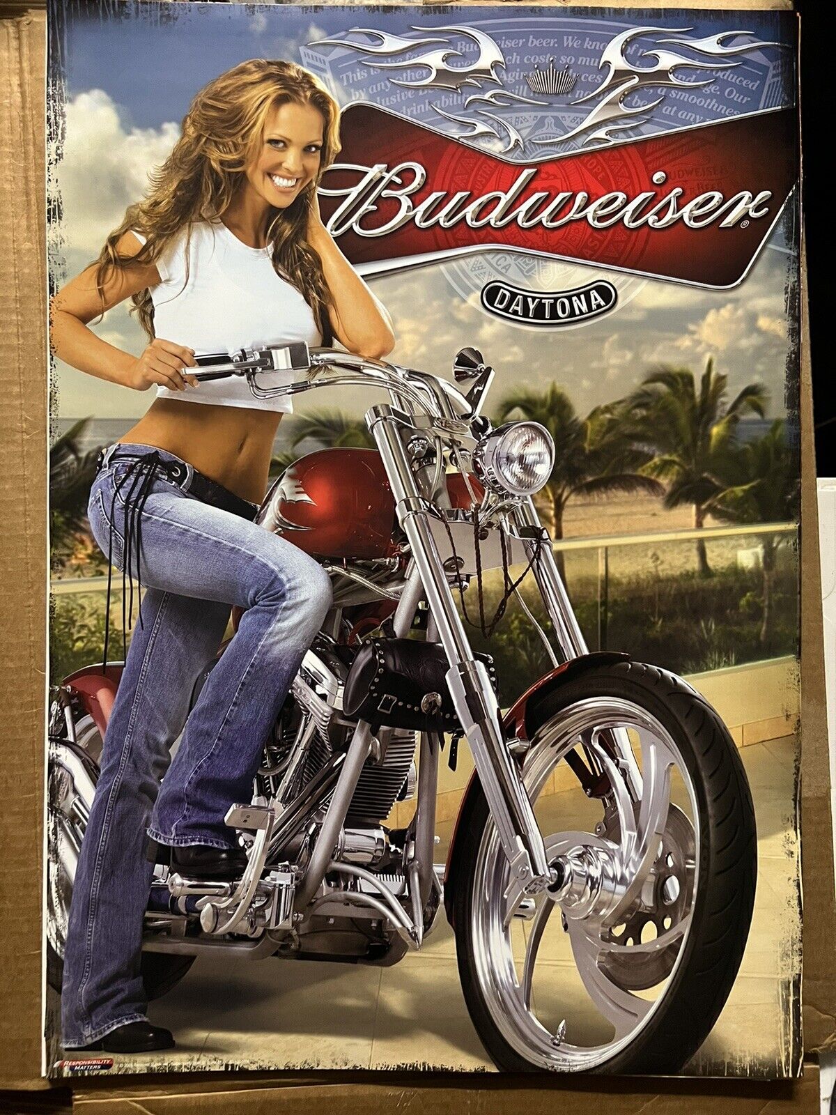 Biker Babe- Vintage promo Daytona poster from Budweiser