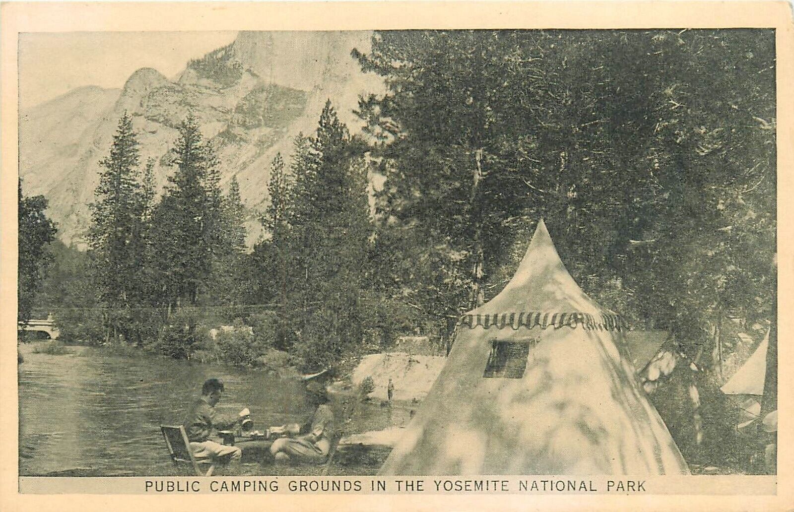 Postcard 1926 Yosemite NP California Public Camping grounds people 24-6002