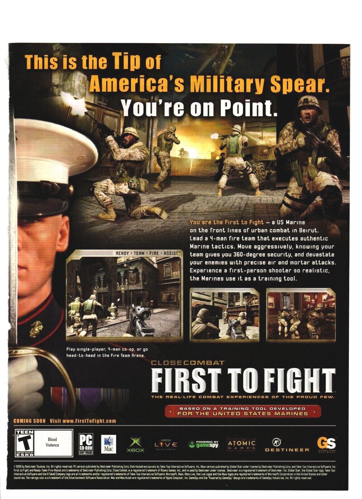 Close Combat First To Fight US Marines XBOX PS2 PC Vtg 2005 Video Game PRINT AD
