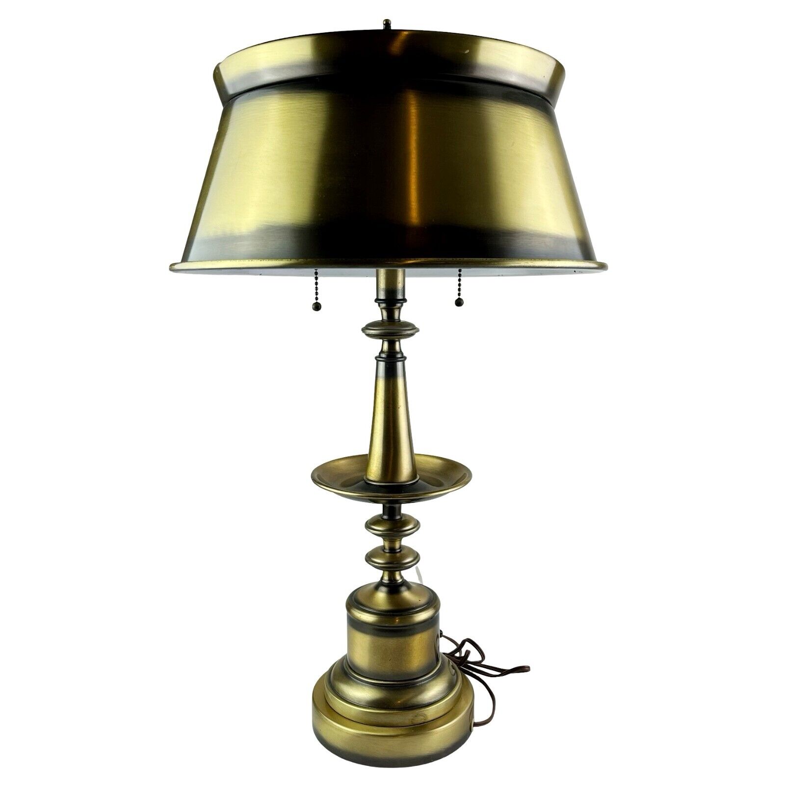 Vintage Burnished Brass Table Lamp with Enamel Shade Trophy Baluster 1960s 24\