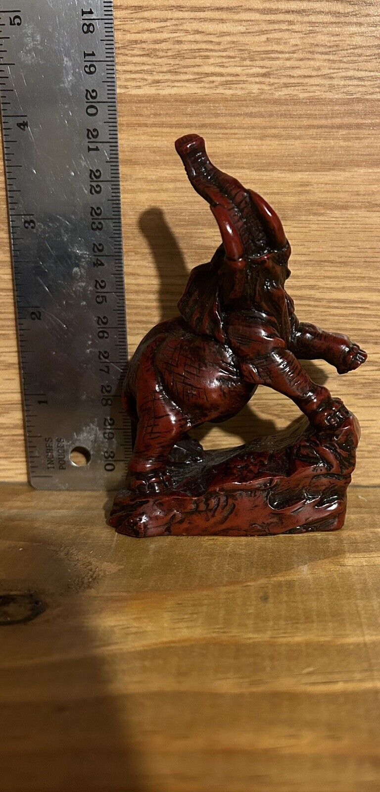 4” Vintage Red Resin Elephant Figurine with Trunk Up