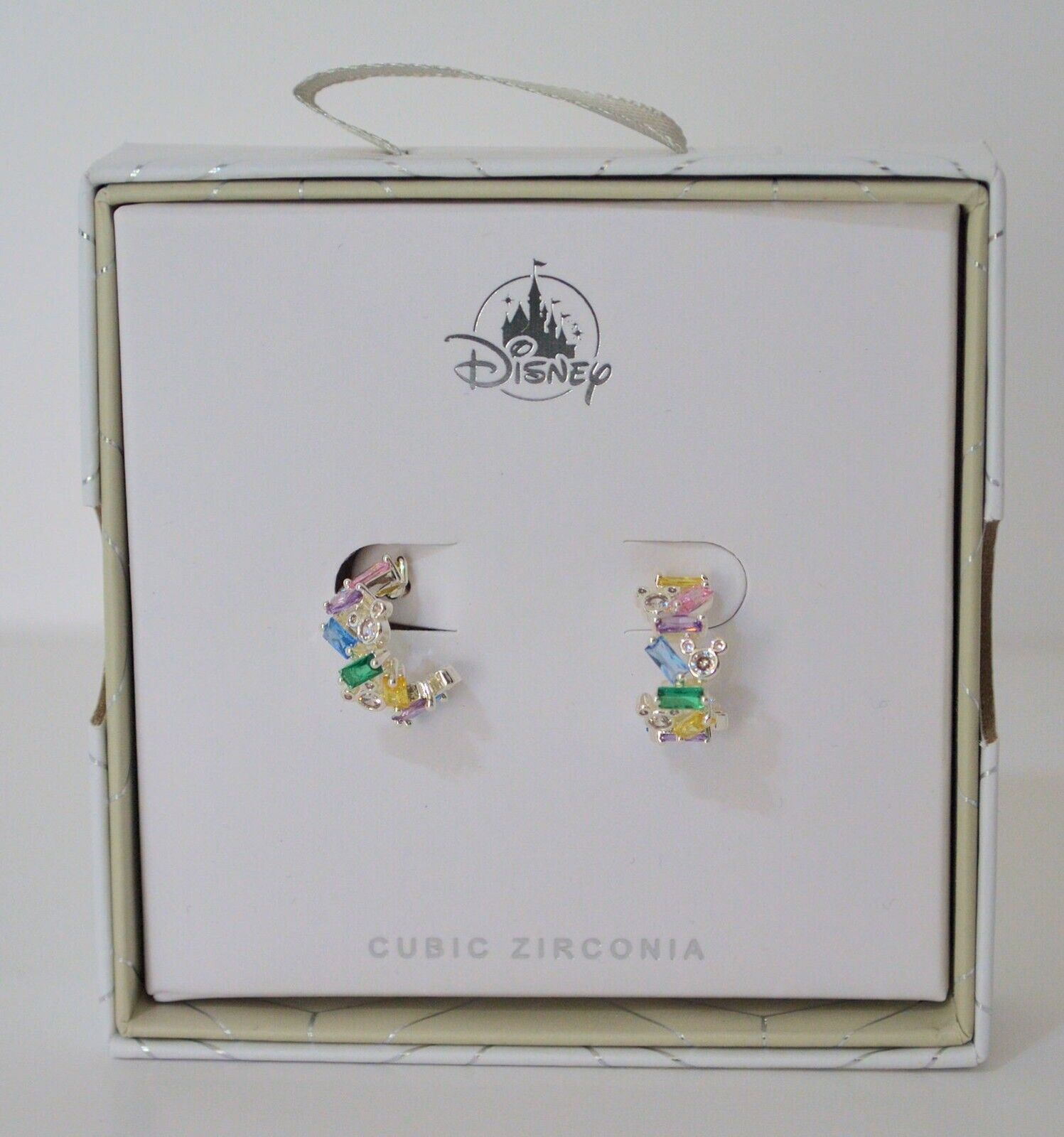 Disney Parks Mickey Mouse Icon Cubic Zirconia Half Hoop Earrings NEW