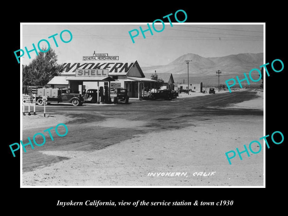 OLD POSTCARD SIZE PHOTO OF INYOKERN CALIFORNIA THE SHELL SERVICE STATION c1930
